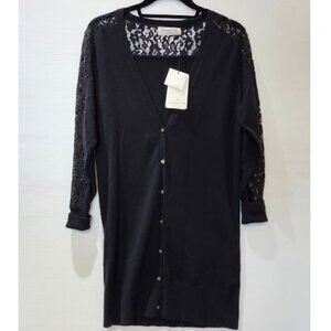 Rosemunde Women's Black Cardigan W/Lace Print Back/Sleeves Size S